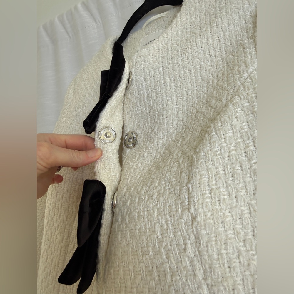 Avec Les Filles Cream Tweed Jacket Bow Detail Cropped Blazer | NWT Size XS - Picture 12 of 16